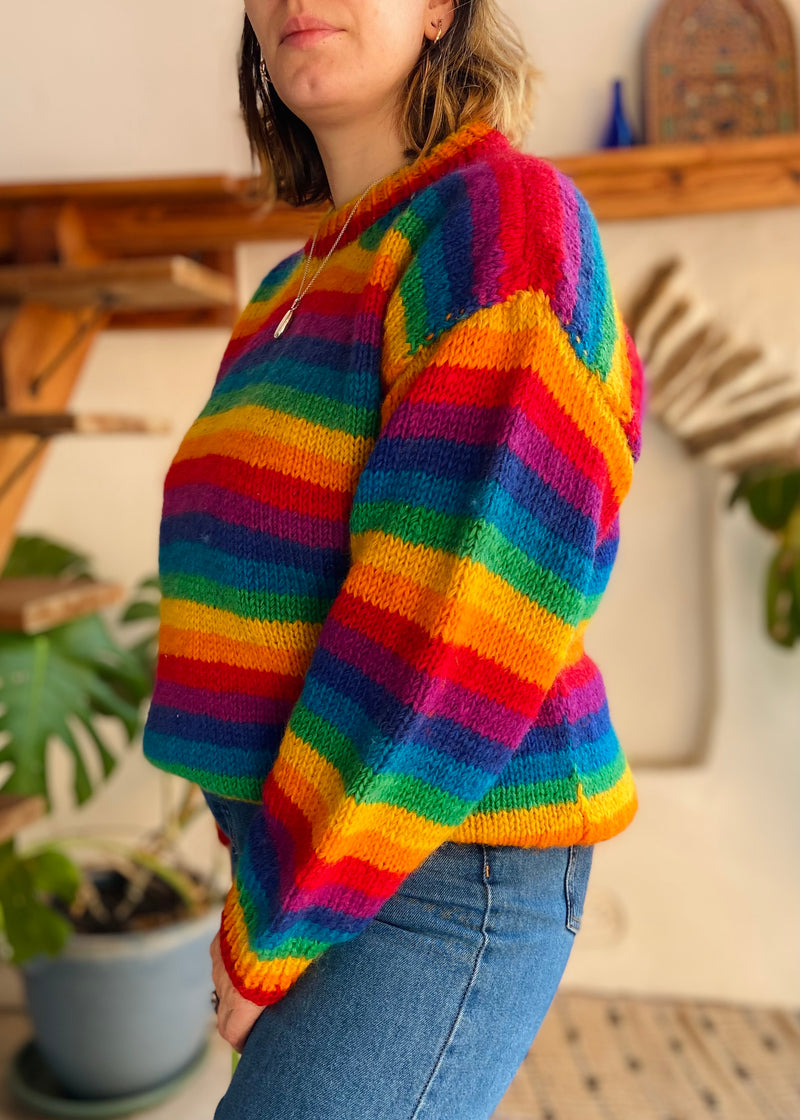 VINTAGE 90's Rainbow Stripe Long Sleeve Knit Jumper - M/L