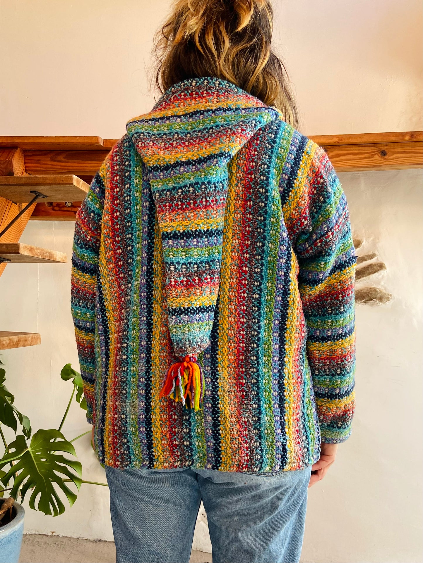 VINTAGE 90's Rainbow Hippie Knit Zip Up Jacket - M