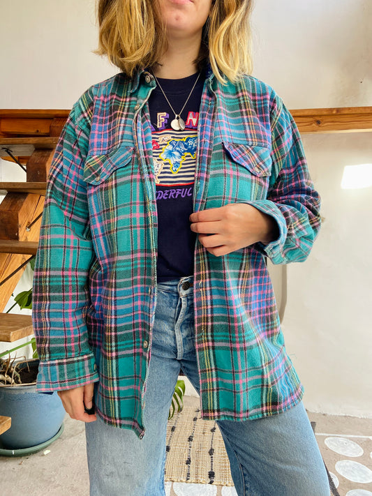 VINTAGE 90’s Checked Blue Flannel Long Sleeve Shirt - L