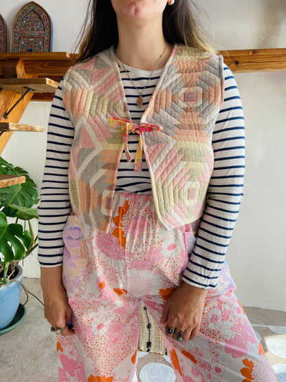 DESERT FOX Pastel Quilted Sleeveless Waistcoat Gilet - S/M and M/L