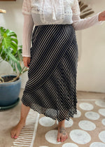 VINTAGE 90's Black & White Stripe Maxi Skirt - M/L