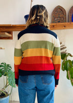 VINTAGE 90's Large Stripe Roll Neck Jumper - S/M