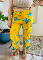 VINTAGE 90’s Yellow & Blue Floral Trousers - S/M