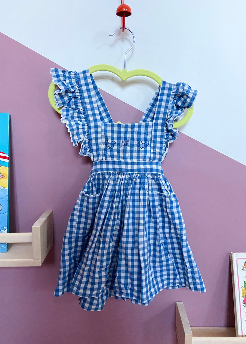 VINTAGE KIDS 90 s Blue Gingham Pinafore Dress 18 Months