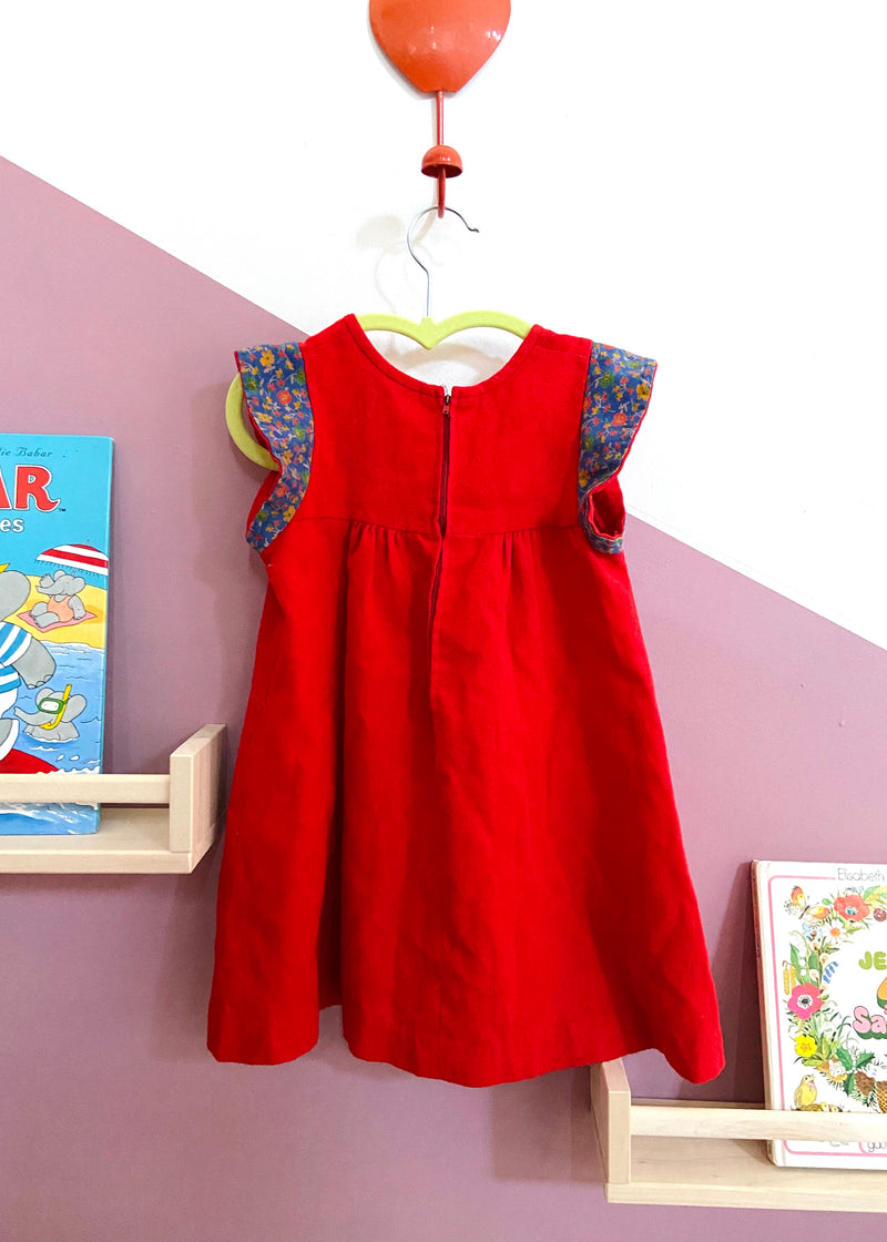 VINTAGE 80’s Red & Floral Dress - 4 Years