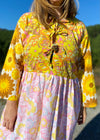 DESERT FOX Dahlia Dress - 70's Psychedelic Florals Tie Front - M/L