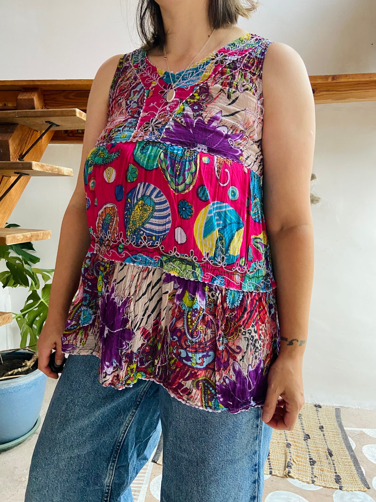 VINTAGE 90's Bohemian Print Hippie Sleeveless Top - XS/S