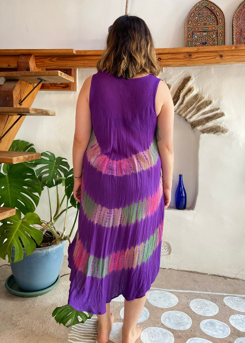 VINTAGE 90's Tie Dye Embroidered Midi Dress - M/L