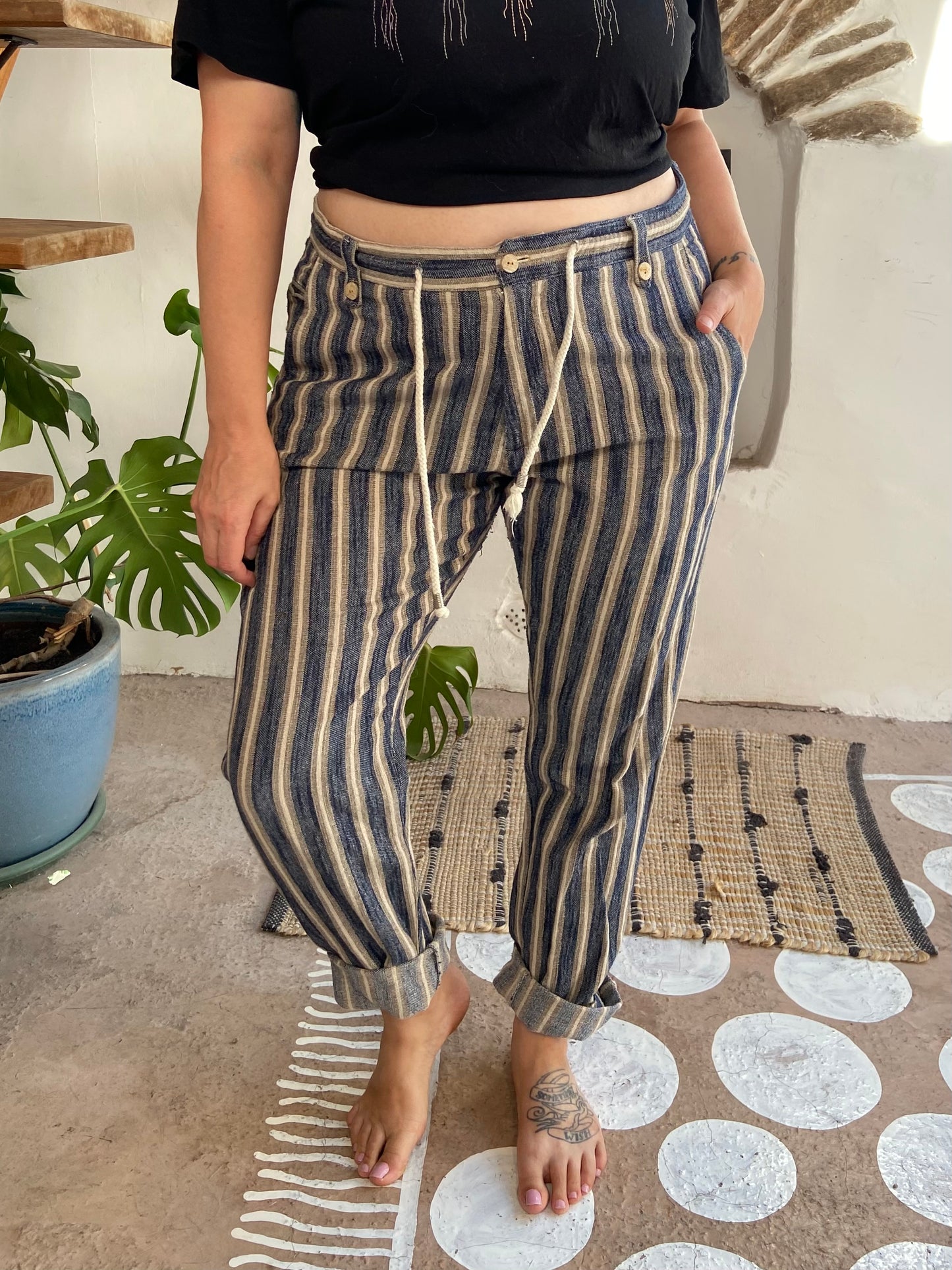 VINTAGE 90’s Stripe Thick Loose Trousers - L