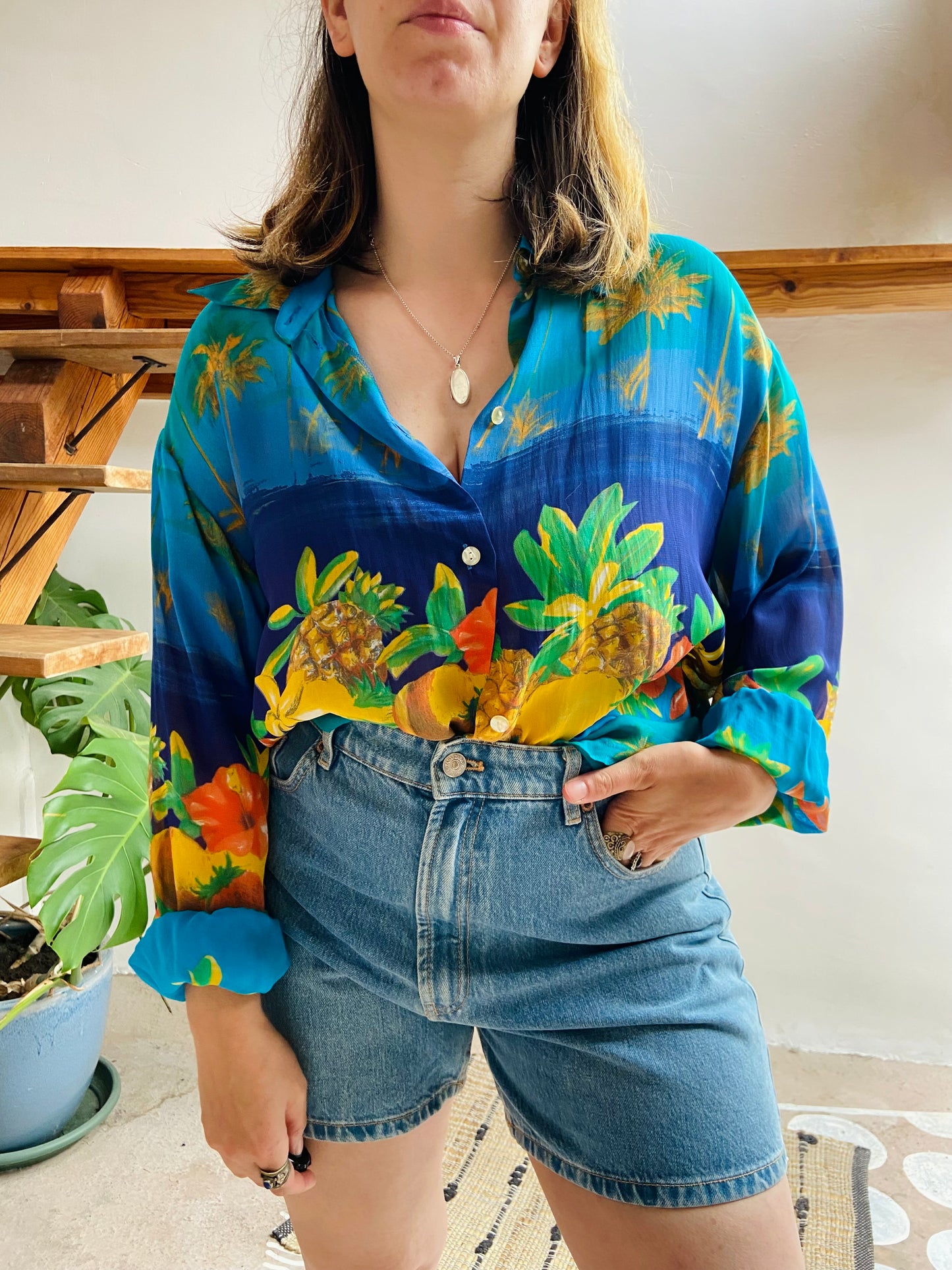 VINTAGE 90's Tropical Fruit Print Shirt - M/L