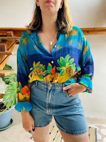 VINTAGE 90's Tropical Fruit Print Shirt - M/L