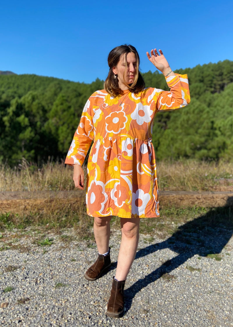 DESERT FOX Dahlia Dress - 70's Orange Swirl - M/L