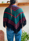 VINTAGE - 70’s Crochet Fringe Stripe Poncho - ONE SIZE
