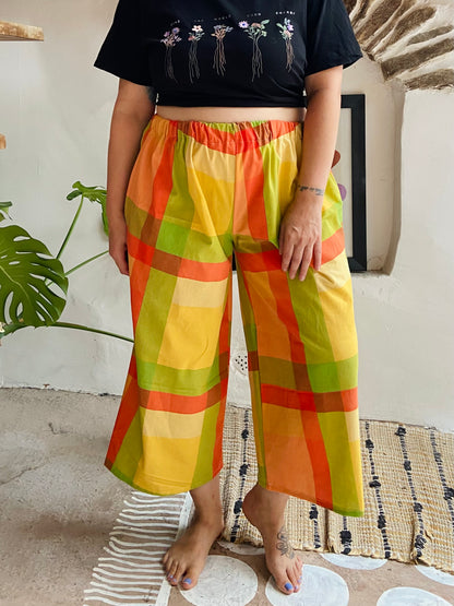 DESERT FOX Orange Checked Stripe Wide Leg Trousers - S/M