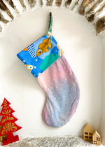 DESERT FOX Handmade Vintage Fabric Christmas Stocking - Children’s Bear Stars