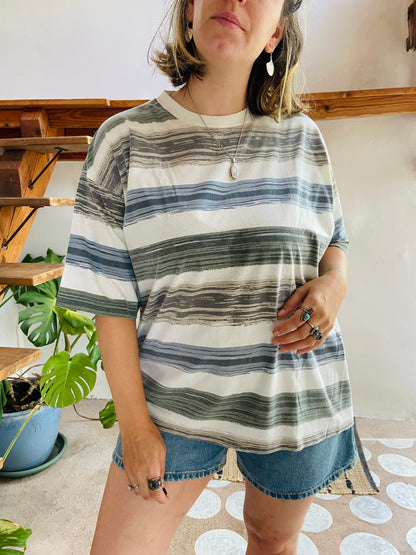 VINTAGE 90’s Stripe Grunge Short Sleeve Tee T-Shirt - L