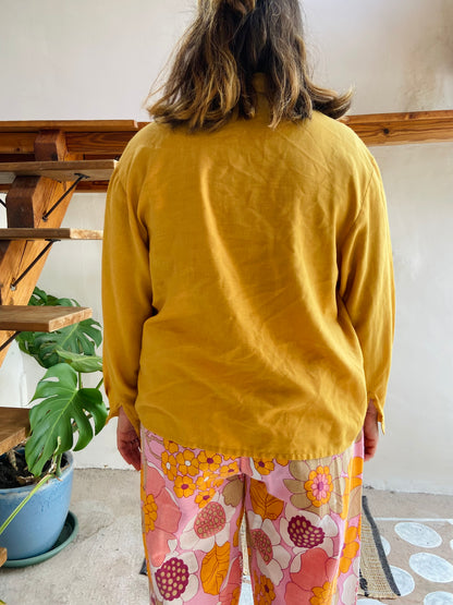 VINTAGE 70's Mustard Yellow Loose Long Sleeve Shirt - M/L