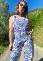 DESERT FOX Bohemian Blue Print Long Length Dungarees Jumpsuit - UK SIZE - 10-12
