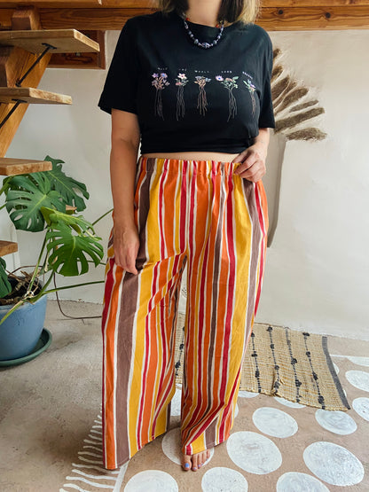 DESERT FOX Autumn Orange Stripe Wide Leg Trousers - M/L