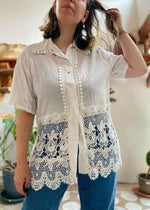 VINTAGE 80's Creamy White Lace Shirt - S/M