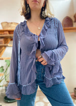 VINTAGE 90's Blue Floaty Ruffle Long Sleeve Top - M/L