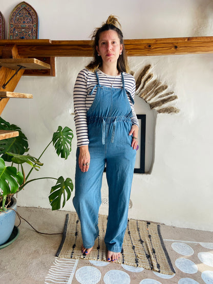 VINTAGE 90's Blue Cotton Wide Leg Jumpsuit - S