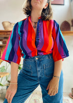 VINTAGE 90’s Bright Stripe Grandad Collar Shirt - S