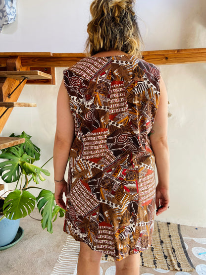 VINTAGE 90's Brown Floral Button Up Mini Dress - M/L