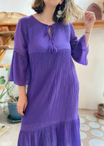 VINTAGE Y2K Purple Cotton Gauze Bell Sleeve Maxi Dress - L/XL