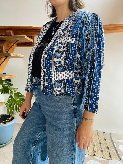 VINTAGE Blue Provencal Cotton Jacket - S/M