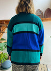 VINTAGE 80's Block Print Blue & Green Long Sleeve Cardigan - S/M