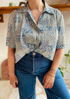 VINTAGE 90's Blue Floral Patchwork Shirt - L/XL