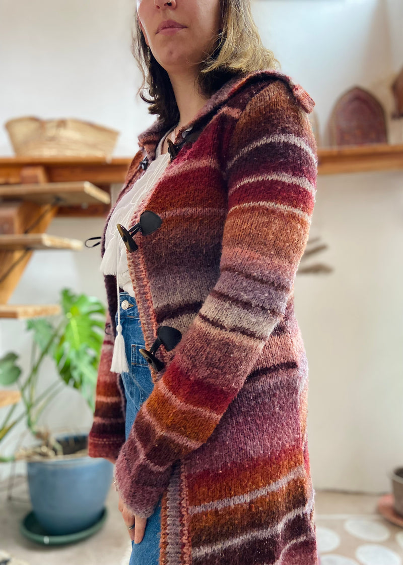 VINTAGE 90's Bohemian Dusty Pink Stripe Knitted Cardigan - M/L