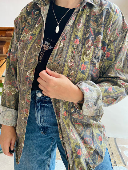 VINTAGE Provencal Bohemian Pattern Long Sleeve Shirt - M/L