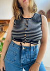 VINTAGE Stripe Knit Button Up Cropped Top - S