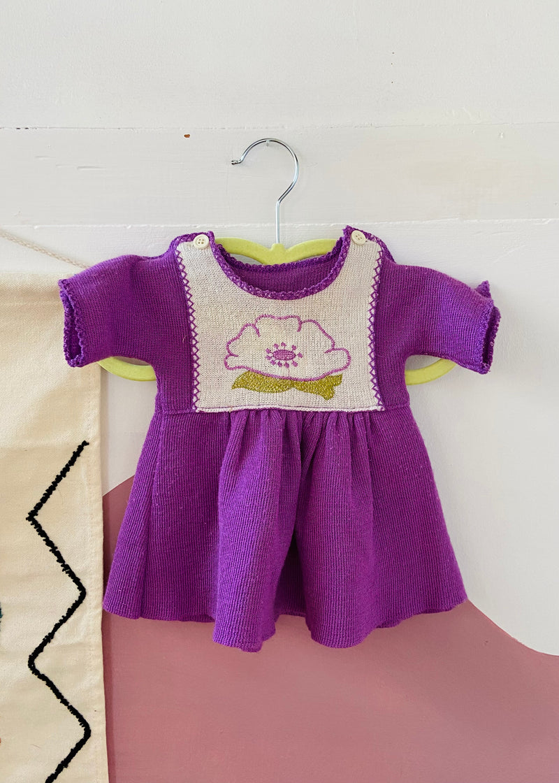 VINTAGE 70's Purple Flower Knit Dress - 3 MONTHS