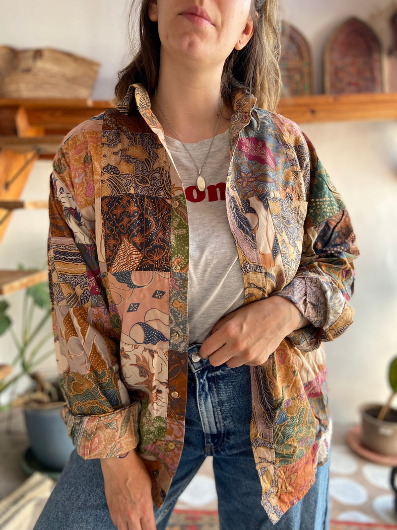 VINTAGE 90's Patchwork Hippie Long Sleeve Shirt - M/L