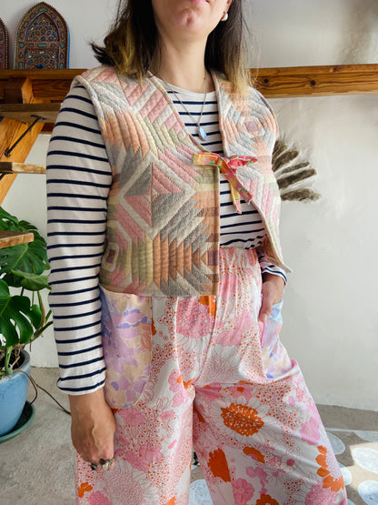 DESERT FOX Pastel Quilted Sleeveless Waistcoat Gilet - S/M and M/L