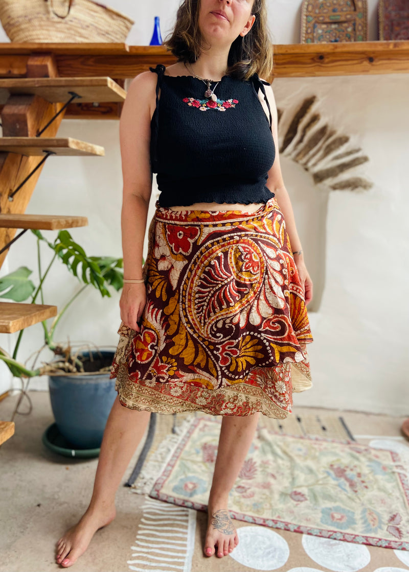 VINTAGE 90’s Bohemian Print Silk Wraparound Skirt - ONE SIZE