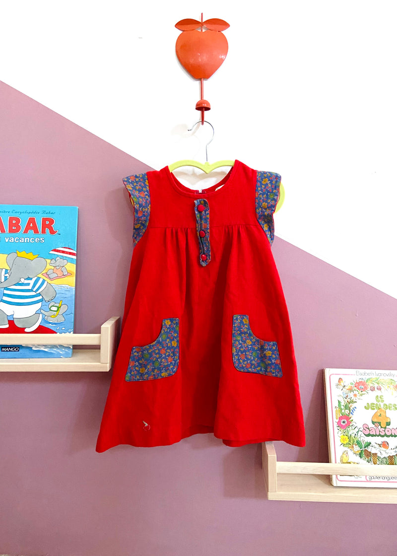 VINTAGE 80’s Red & Floral Dress - 4 Years