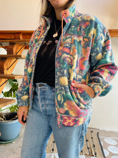 VINTAGE 90's Pastel Floral Zip Up Fleece - S/M