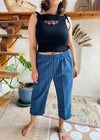 VINTAGE 90’s Blue Stripe Wide Leg Cropped Trousers - L/XL