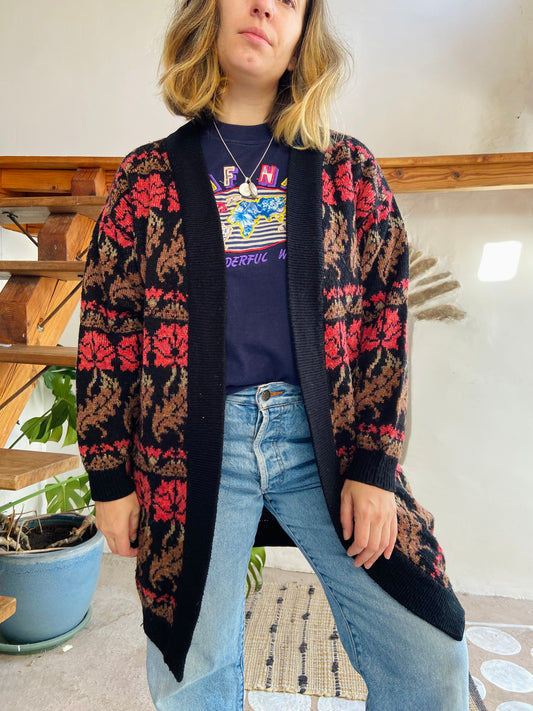 VINTAGE 80’s Floral Knit Cardigan - M/L