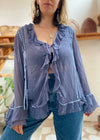 VINTAGE 90's Blue Floaty Ruffle Long Sleeve Top - M/L