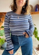 VINTAGE Blue Stripe Flared Sleeve Jumper - M