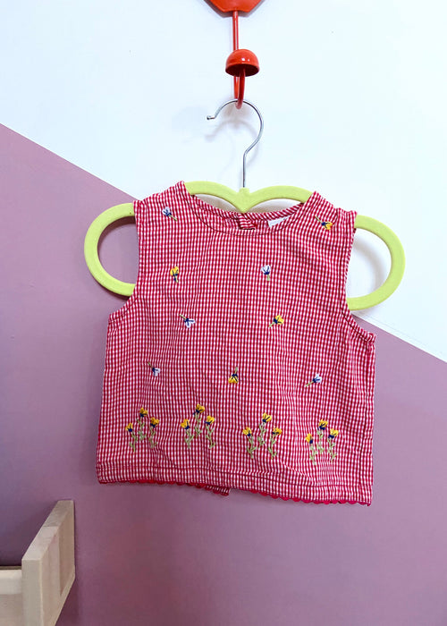 VINTAGE KIDS Red Gingham Embroidered Tank Top - 6 Months