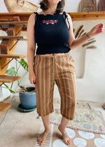 VINTAGE 90’s Brown Stripe Wide Leg Cropped Trousers - L