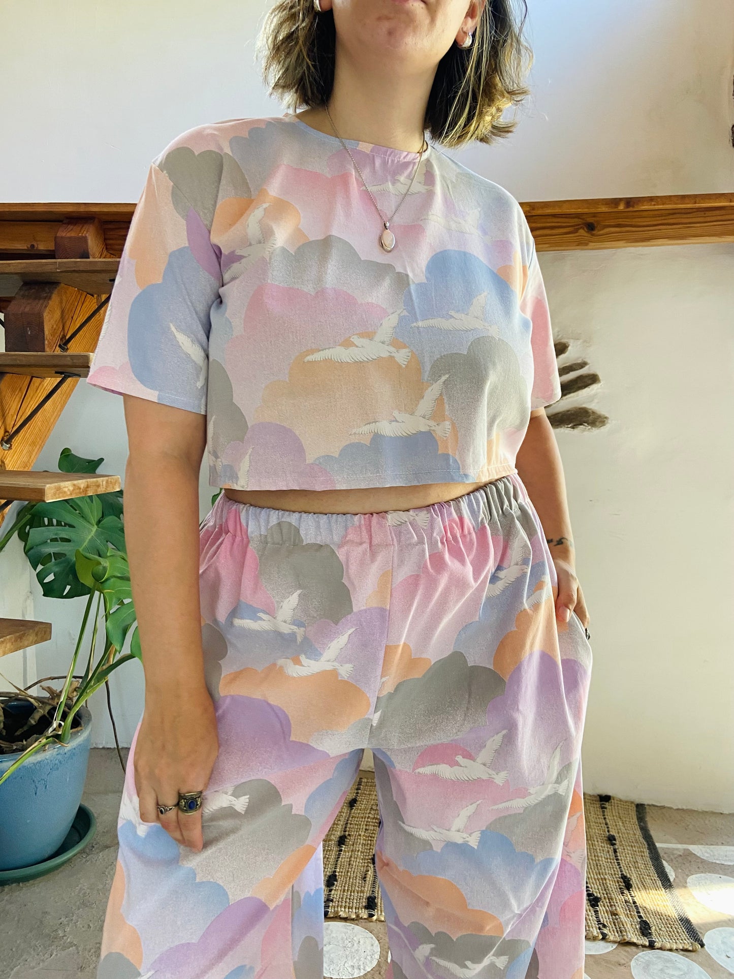DESERT FOX Cloud Pastel Print Co-Ord Trousers & Top Set - S/M