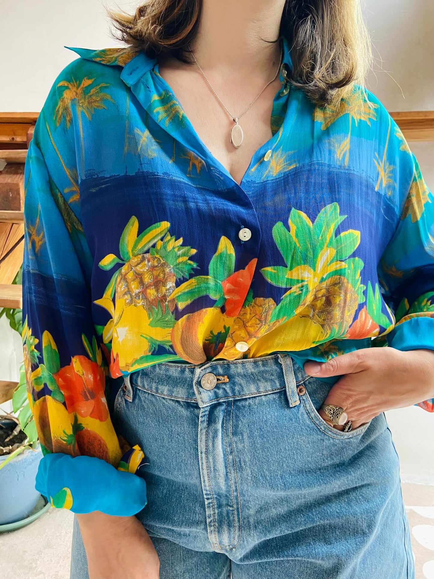 VINTAGE 90's Tropical Fruit Print Shirt - M/L