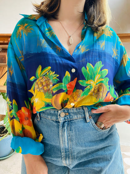 VINTAGE 90's Tropical Fruit Print Shirt - M/L